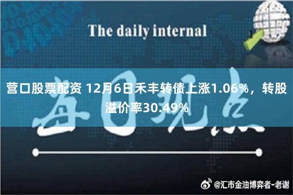 营口股票配资 12月6日禾丰转债上涨1.06%，转股溢价率30.49%